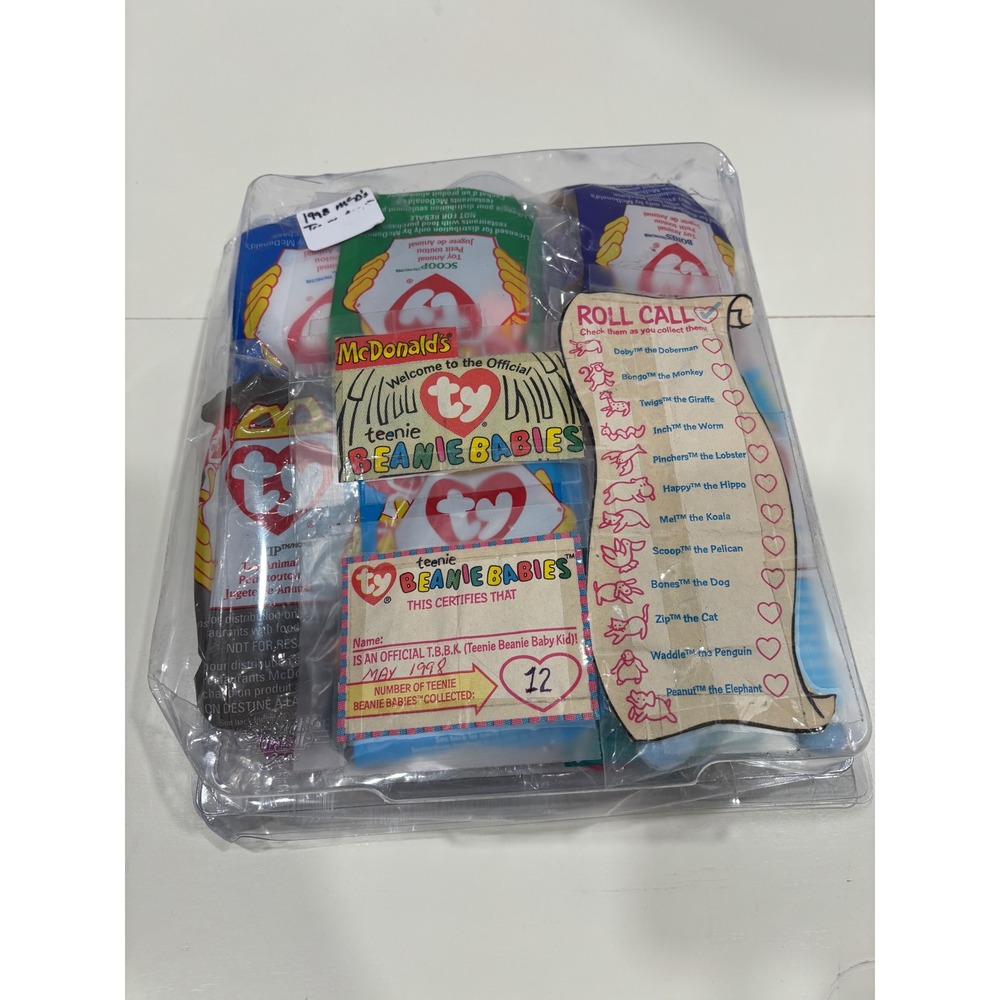 1998 McDonalds Teenie Beanie Babies Complete Set of 12 NIP with Case